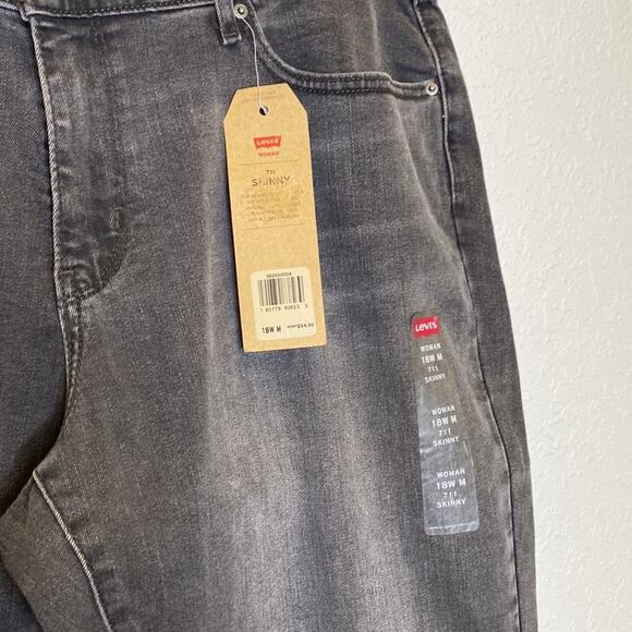 Levi’s 711 Skinny Gray Denim Jean w/Bleach Splatter Mid Rise Slim Fit NWT Sz18WM - Picture 2 of 14
